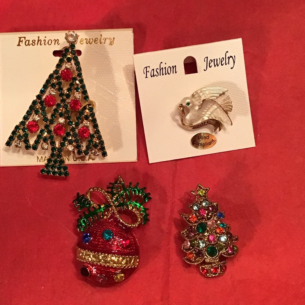 Fashion Jewelry Festive Brooch Collection - Red, Green, Gold Bundle # 14